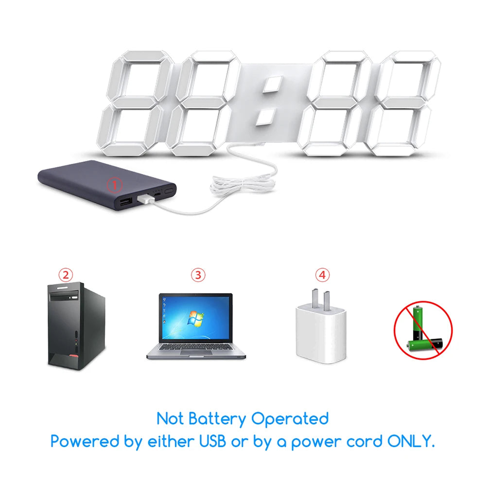 3D LED Digital Wall Clock with Remote & Alarm