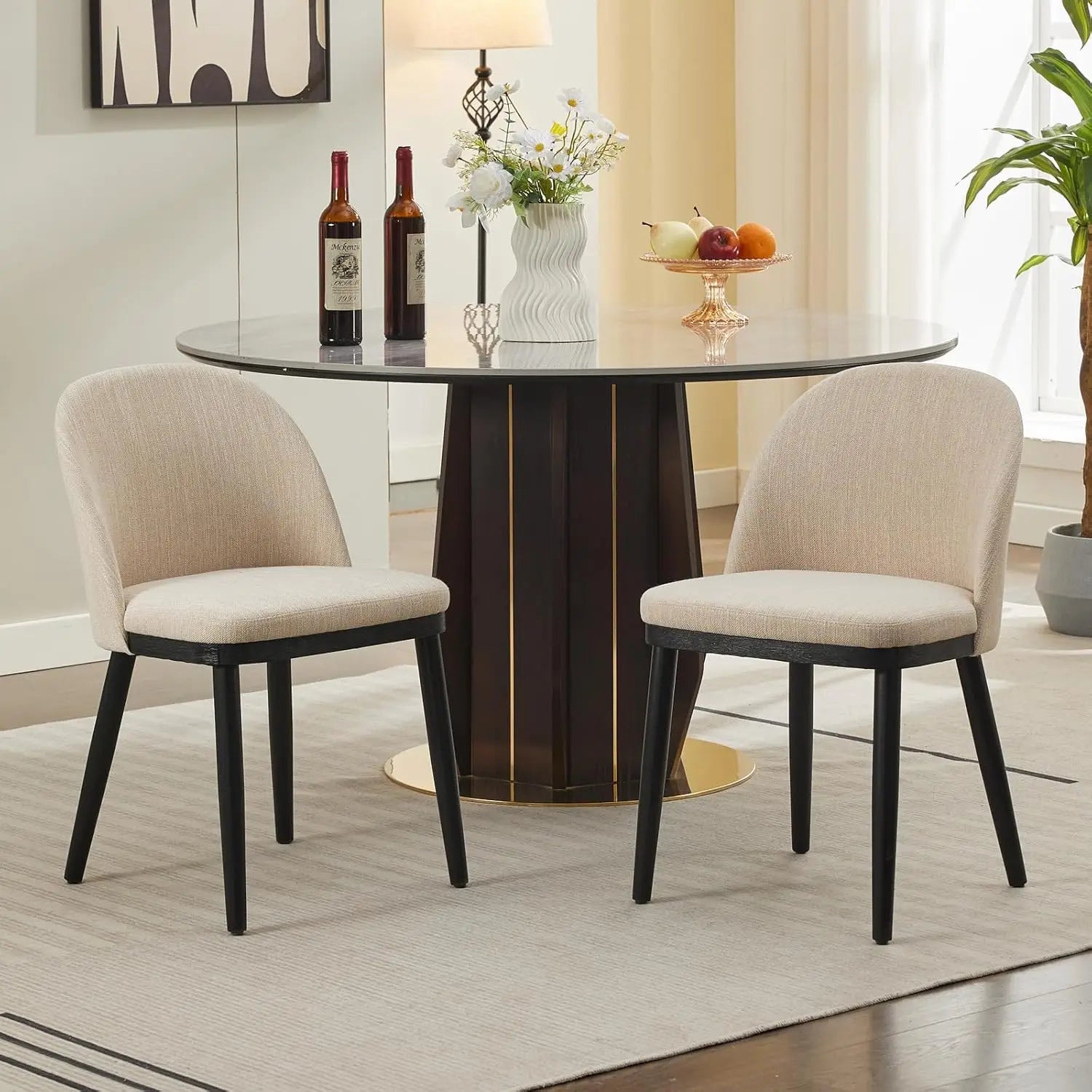 Set of 2 Modern Upholstered High Back Dining Chairs
