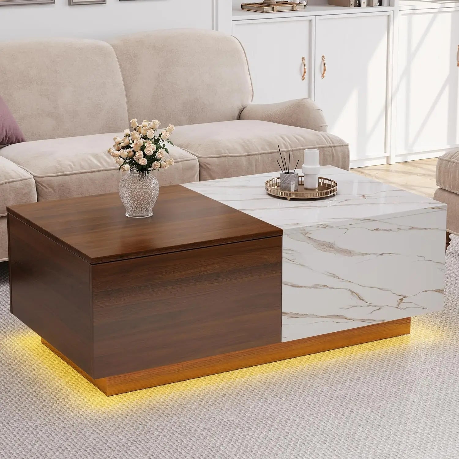 43" Modern LED Coffee Table with Storage Drawers
