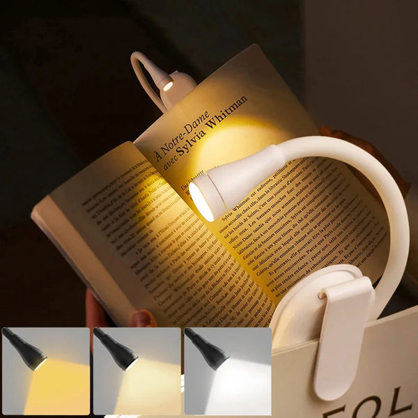 Mini LED Book Light – 3 Color, Rechargeable, Adjustable Clip