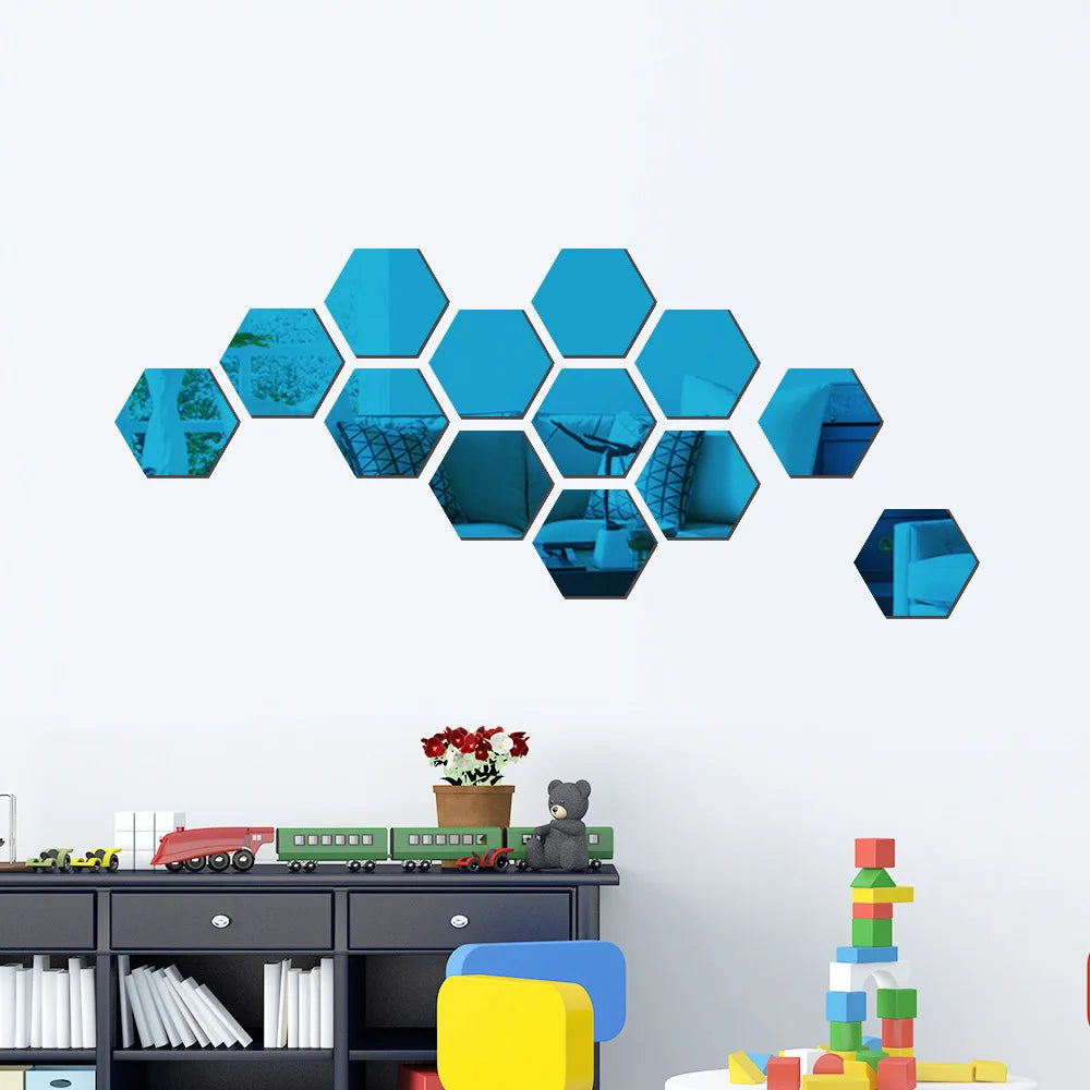 3D Hexagon Mirror Wall Stickers – Rose Gold DIY Set