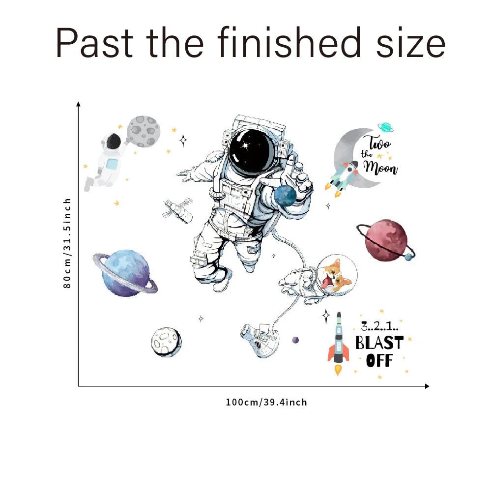 3D Astronaut Wall Sticker – Cartoon Planetary Mural for Kids Room