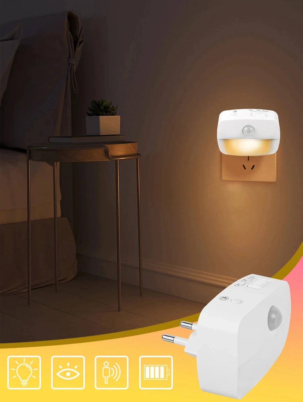 LED Motion Sensor Night Light – EU Plug, 220V Wall Lamp