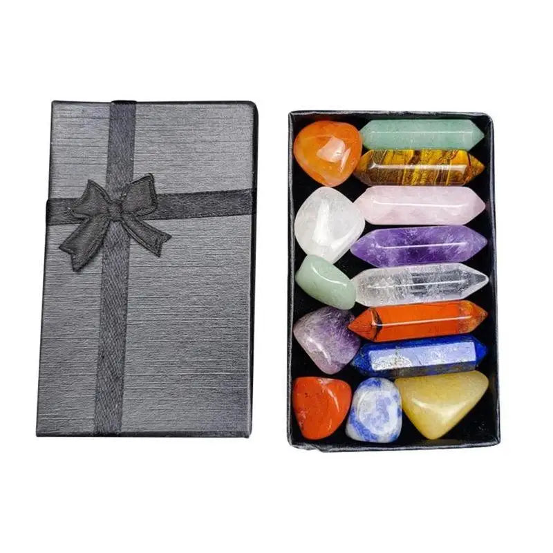 Natural Crystal Gemstone Set – Healing Quartz Chakra Stones with Gift Box