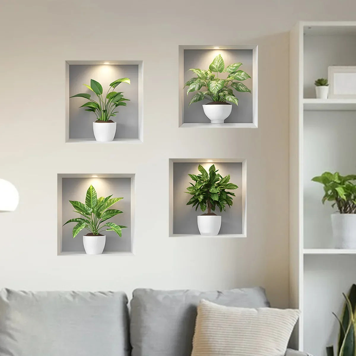 Tropical Green Plant Wall Stickers – 4PCS Removable Décor