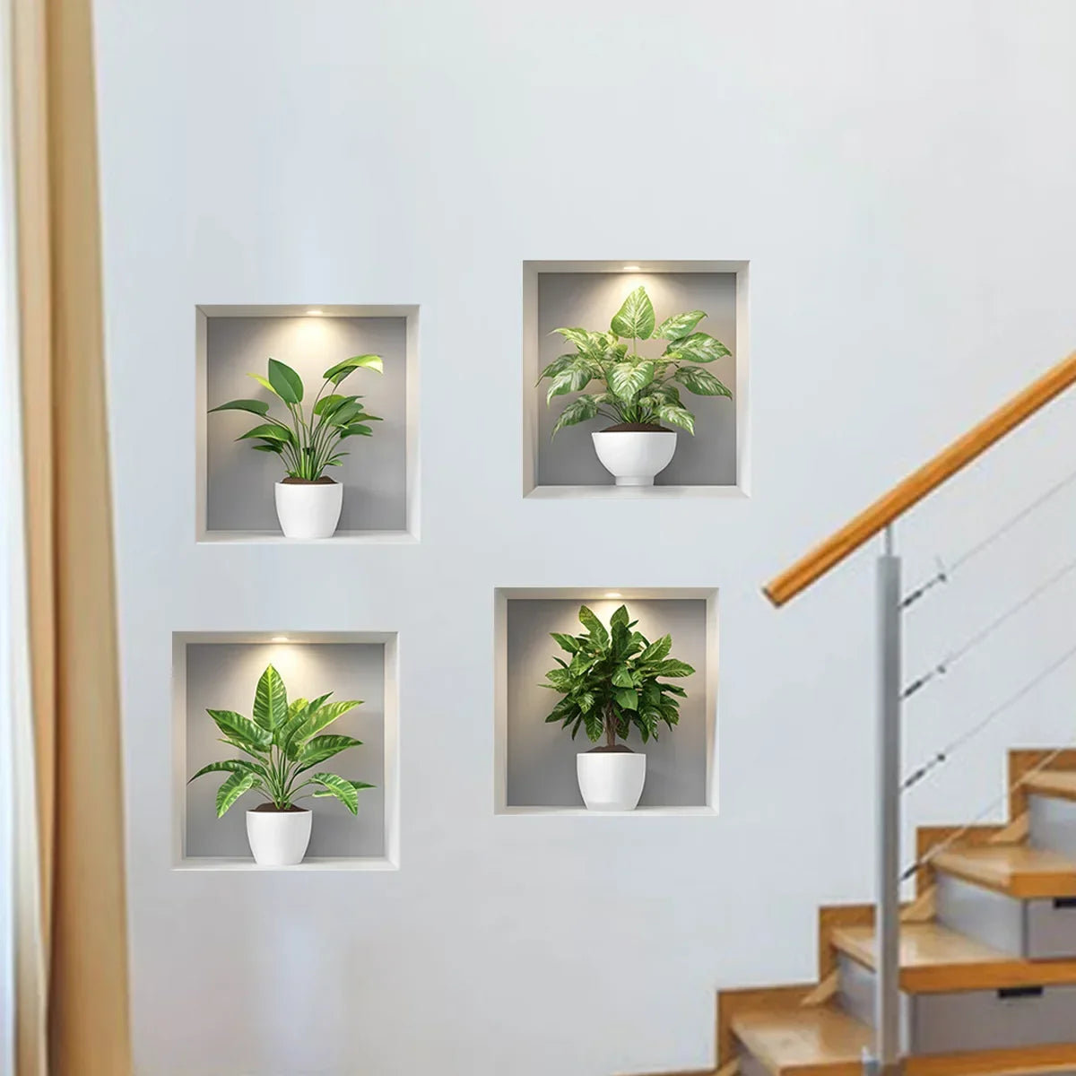 Tropical Green Plant Wall Stickers – 4PCS Removable Décor