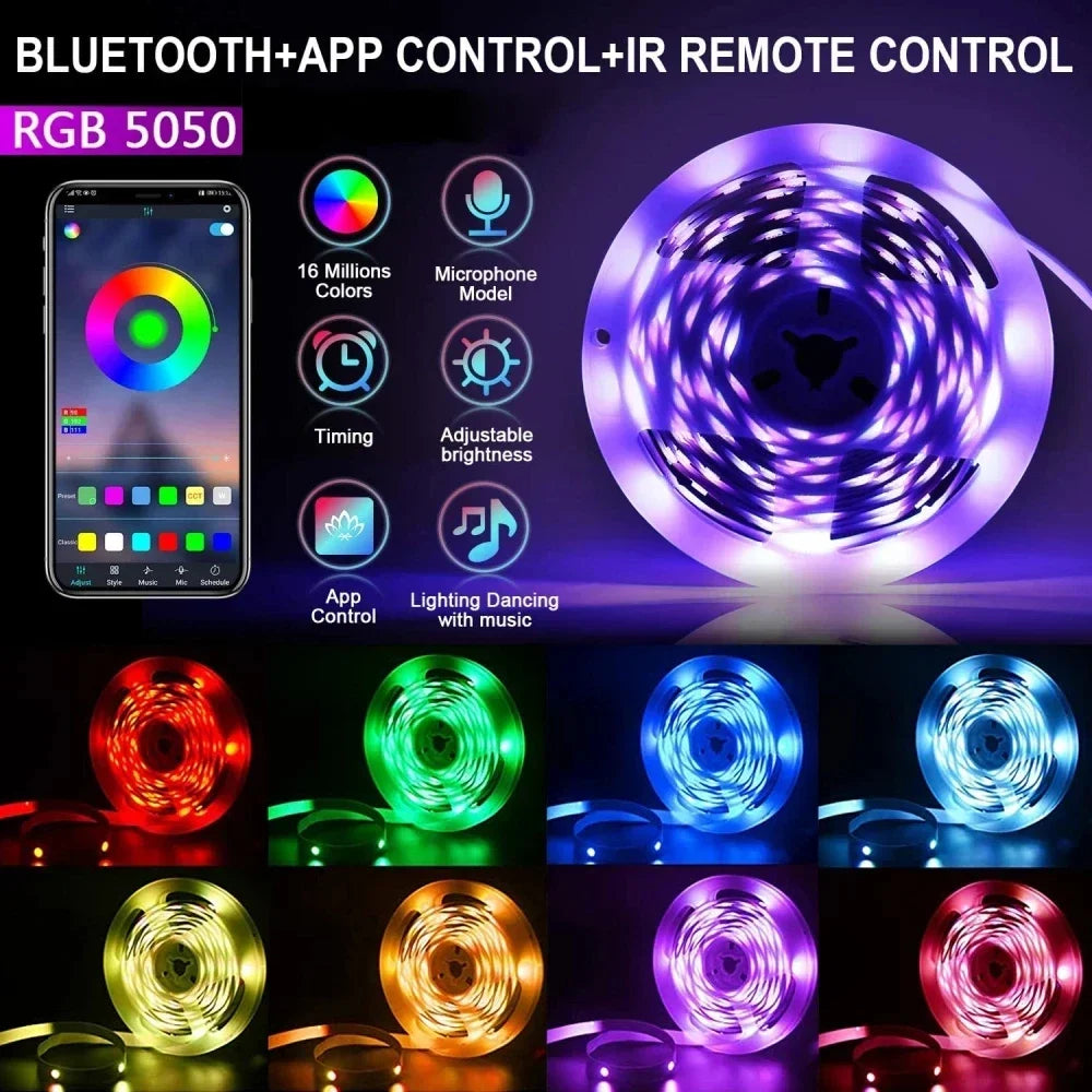 USB RGB LED Strip Light – Bluetooth & Remote Control, 1-30M
