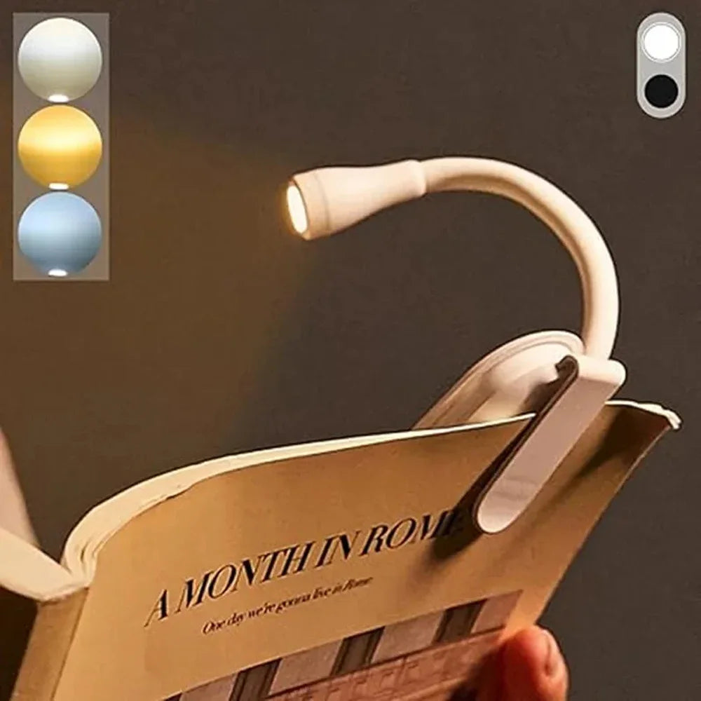 Mini LED Book Light – 3 Color, Rechargeable, Adjustable Clip