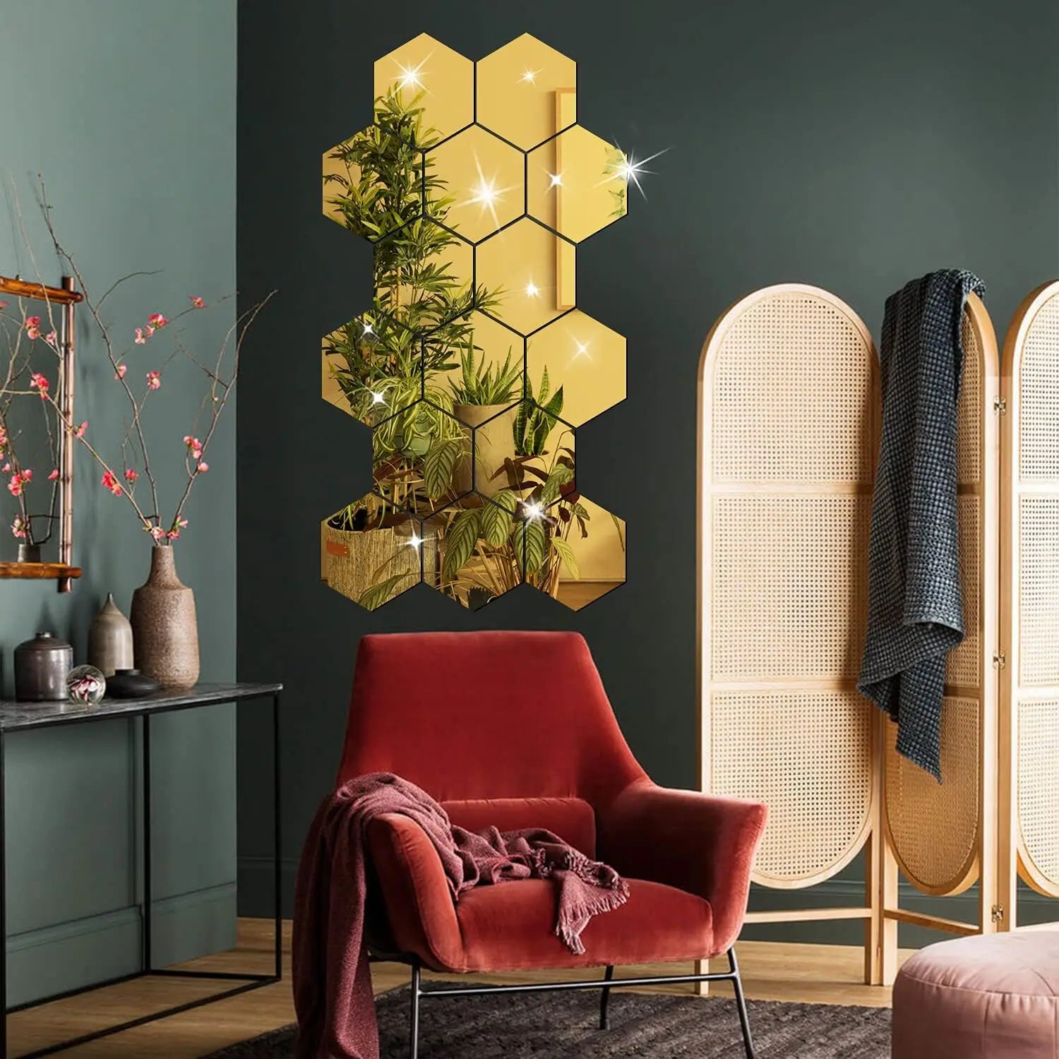 3D Hexagon Mirror Wall Stickers – Rose Gold DIY Set