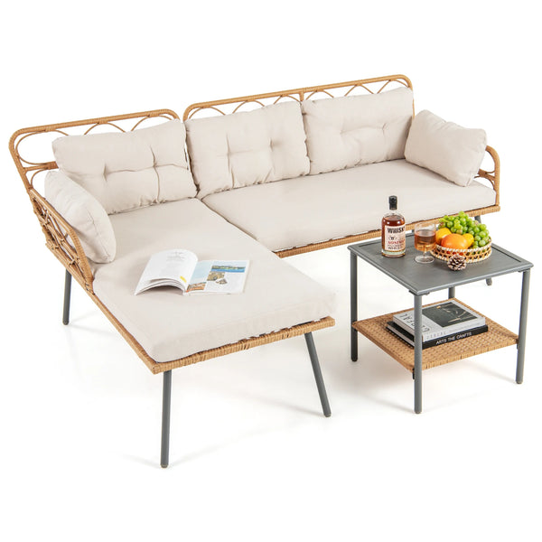 3-Piece Corner Patio Sofa Set with Cushions & Coffee Table