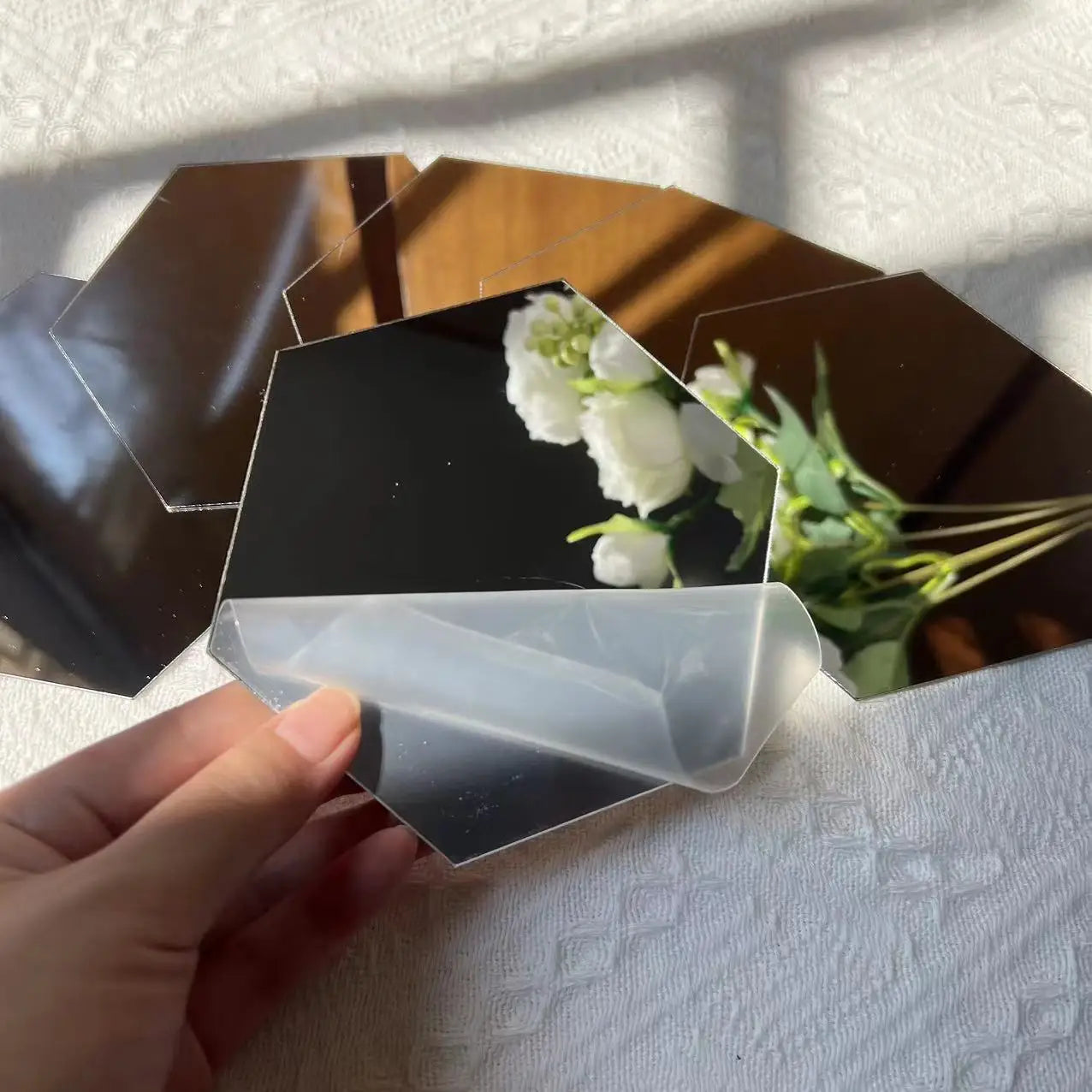 3D Hexagon Mirror Wall Stickers – Rose Gold DIY Set