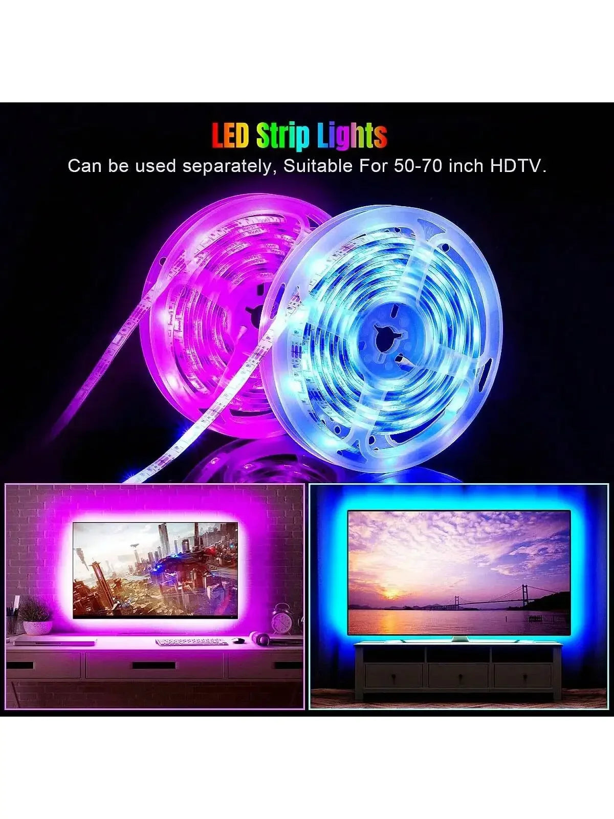 USB RGB LED Strip Light – Bluetooth & Remote Control, 1-30M