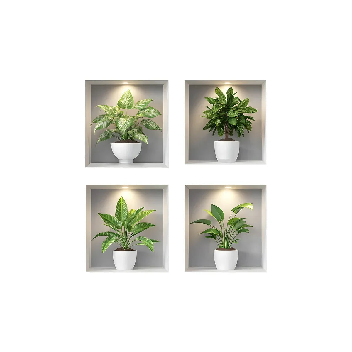 Tropical Green Plant Wall Stickers – 4PCS Removable Décor