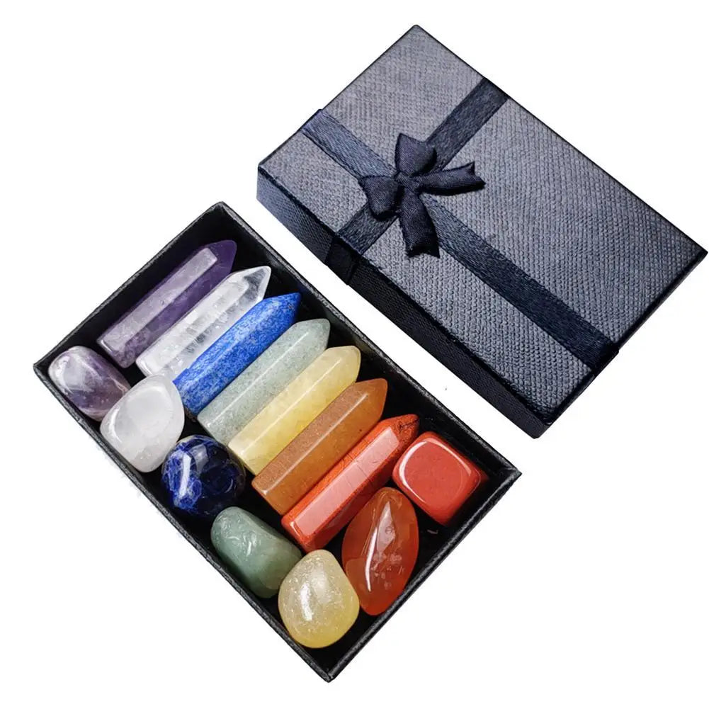 Natural Crystal Gemstone Set – Healing Quartz Chakra Stones with Gift Box