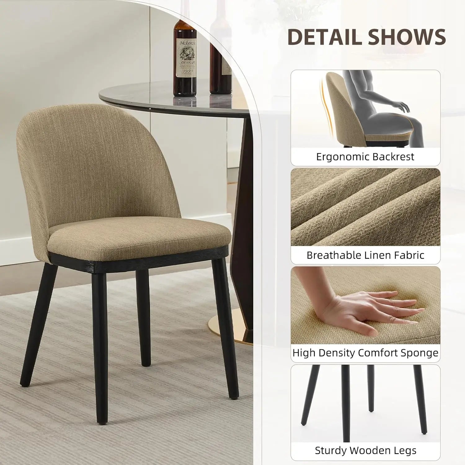 Set of 2 Modern Upholstered High Back Dining Chairs