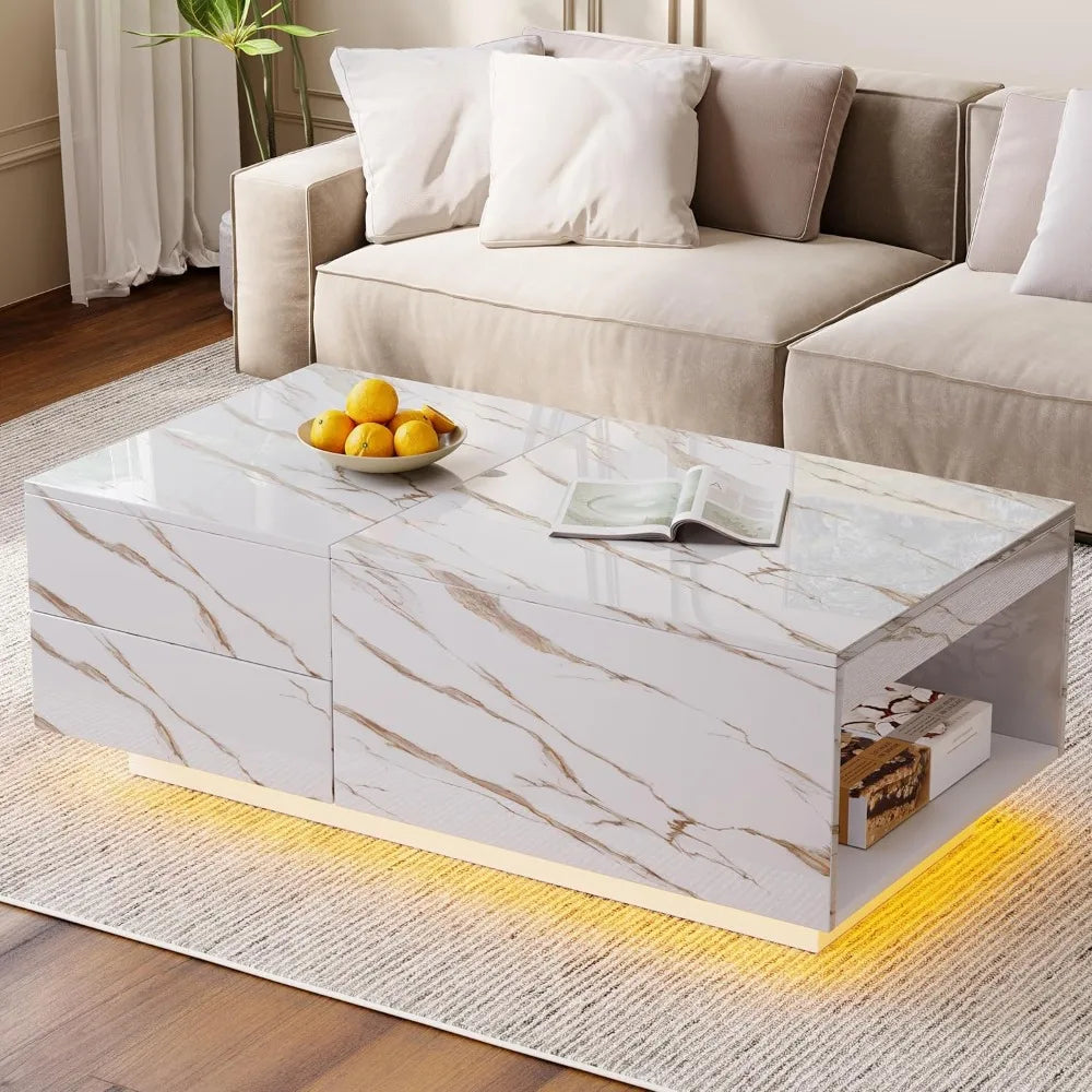 43" Modern LED Coffee Table with Storage Drawers