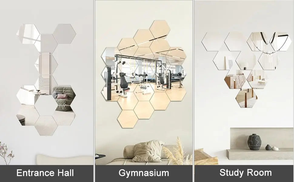 3D Hexagon Mirror Wall Stickers – Rose Gold DIY Set