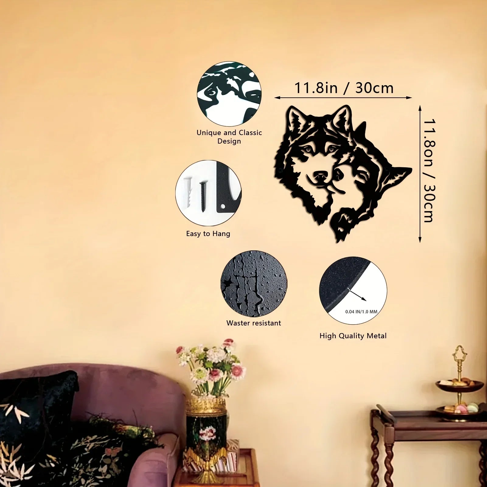 Wolf Mate Black Metal Wall Art – Modern Indoor & Outdoor Sculpture
