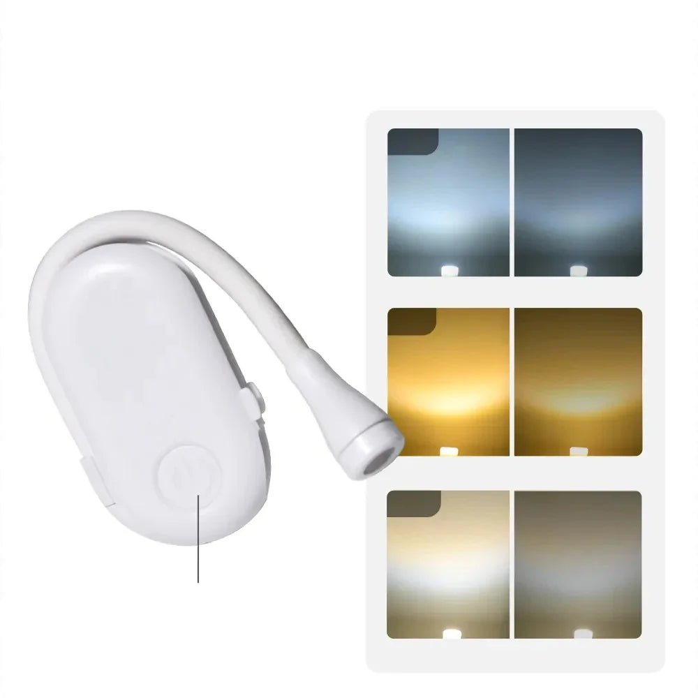 Mini LED Book Light – 3 Color, Rechargeable, Adjustable Clip