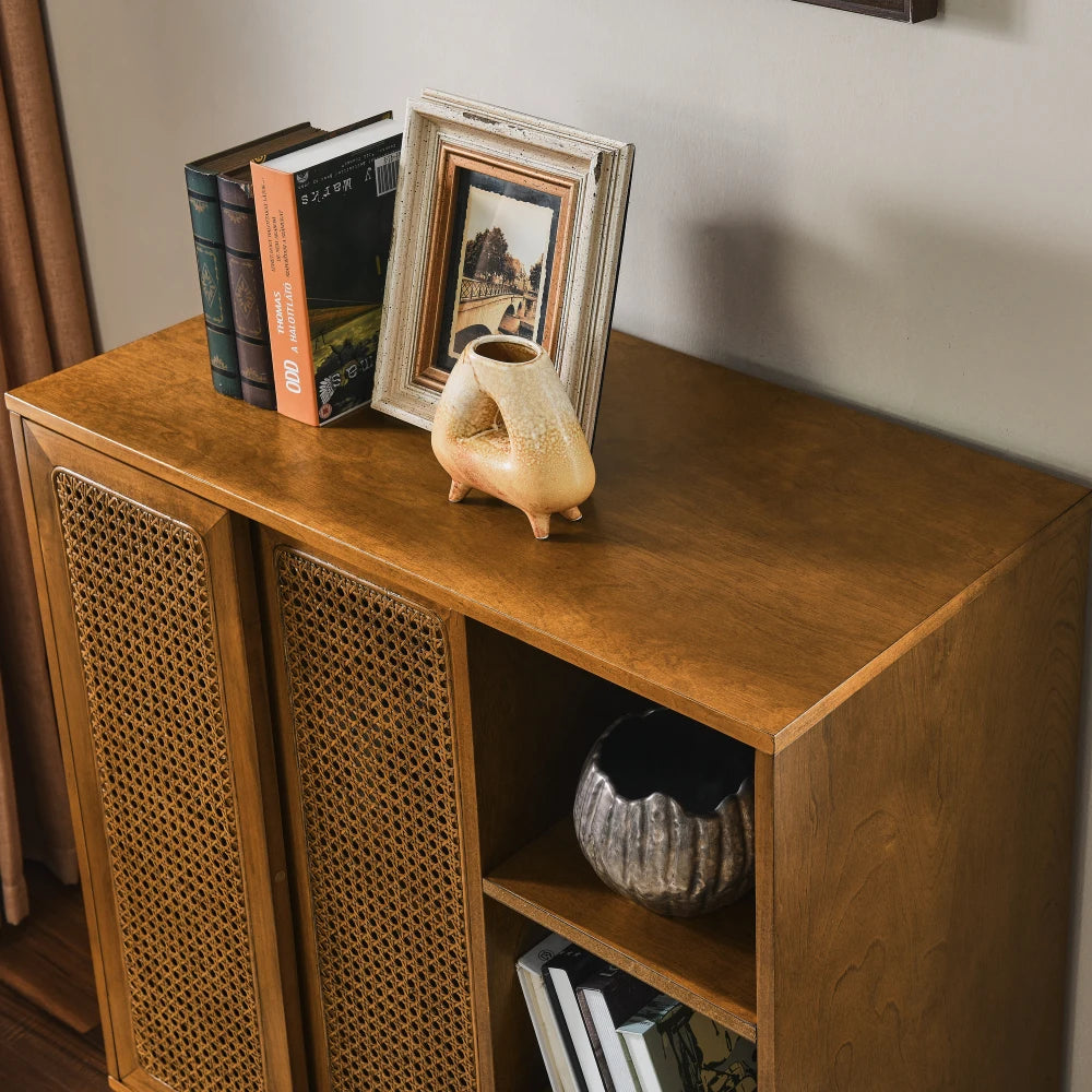Mid-Century Modern Rattan Sideboard Buffet Cabinet
