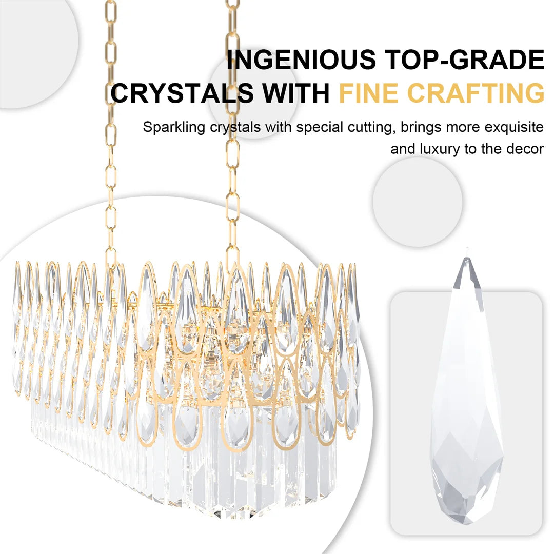 LUVODI Luxury Rectangle Crystal Raindrop Chandelier