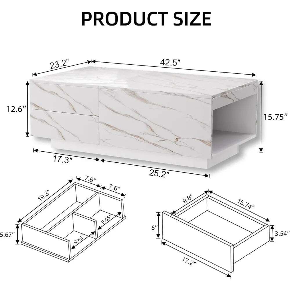 43" Modern LED Coffee Table with Storage Drawers