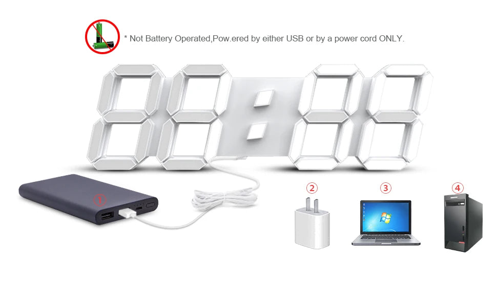 3D LED Digital Wall Clock with Remote & Alarm