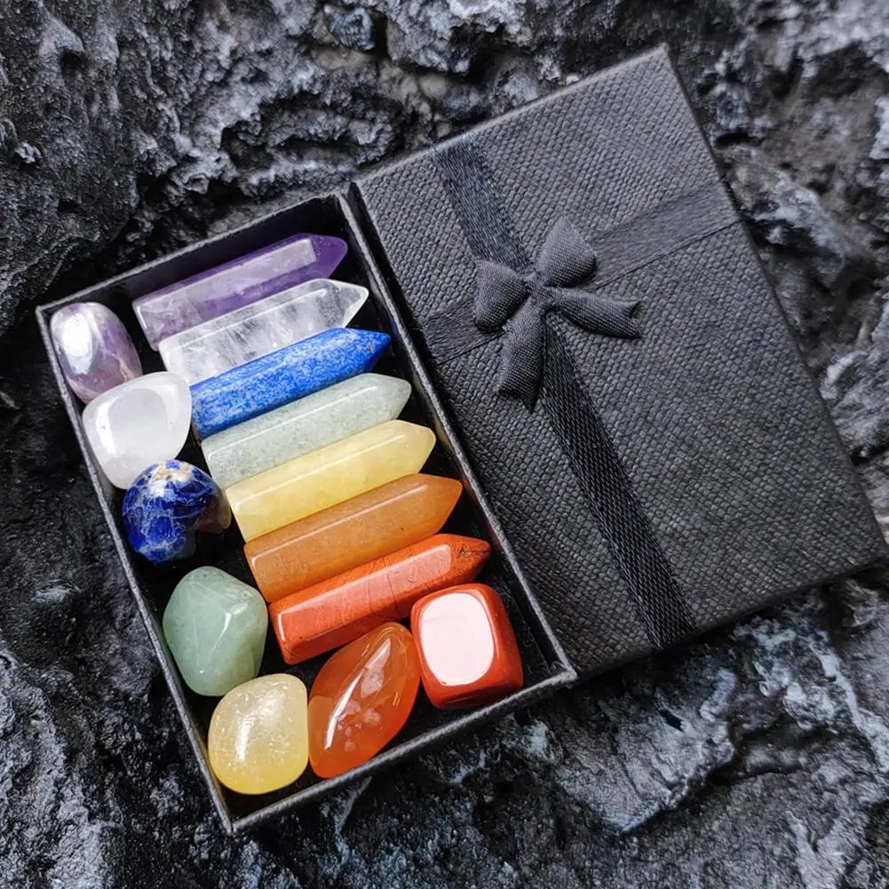 Natural Crystal Gemstone Set – Healing Quartz Chakra Stones with Gift Box