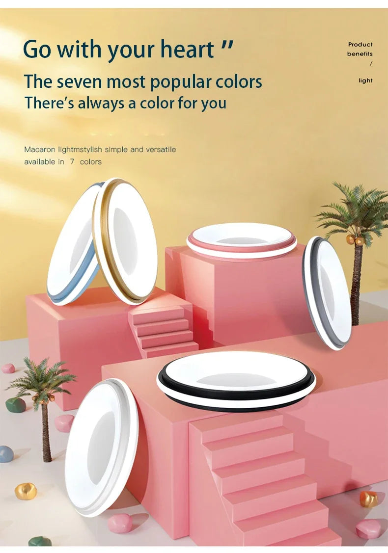 Nordic LED Ceiling Light – Modern Macaron Circular Lamp