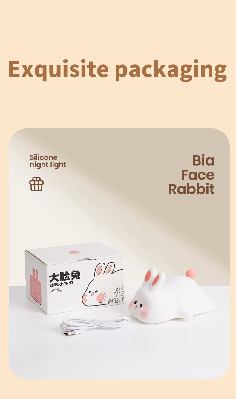 Cute Rabbit Night Light – Soft Silicone, Touch Control