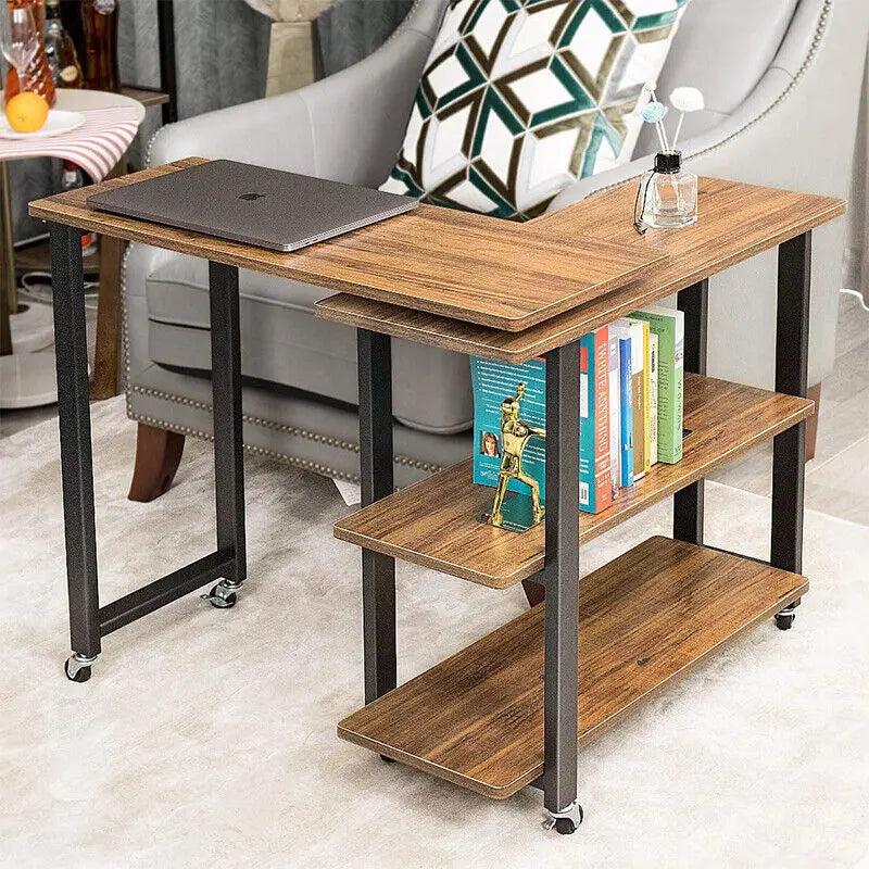 3-Tier 360° Rotating Bookcase Side Table with Wheels
