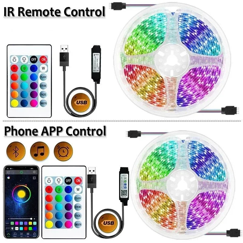 USB RGB LED Strip Light – Bluetooth & Remote Control, 1-30M